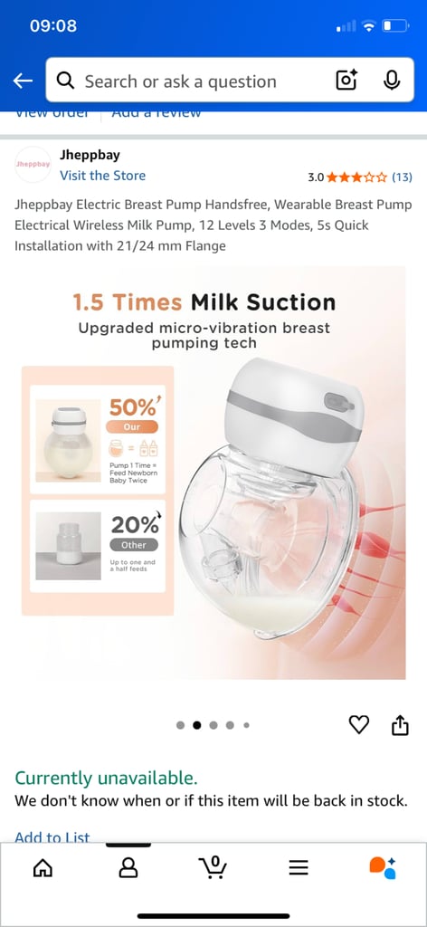 Unused breast pump bought as spare 