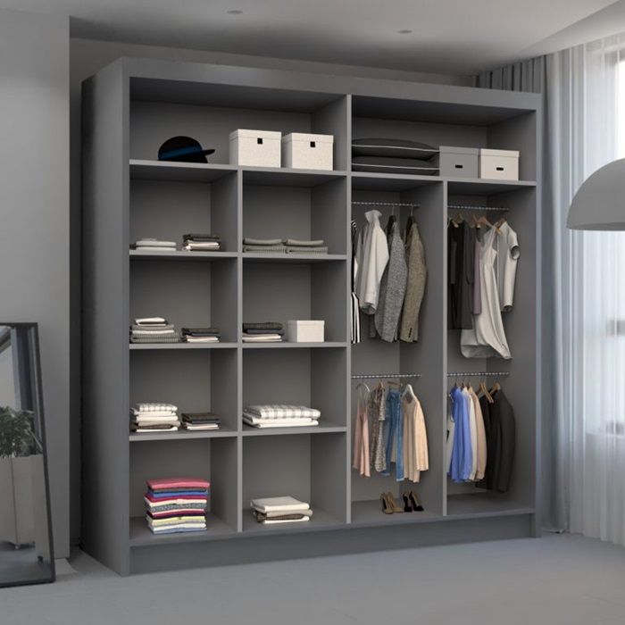 Brand New - Nicole Mirror Sliding Door Wardrobe Grey - SAME/NEXT DAY DELIVERY