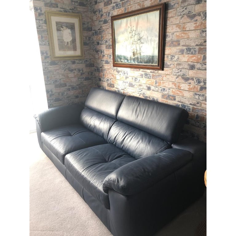 Large Real Leather Sofa (Navy Blue) | in Carlisle, Cumbria | Gumtree