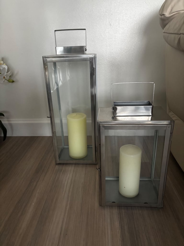 SOLD - Large and small silver candle lanterns