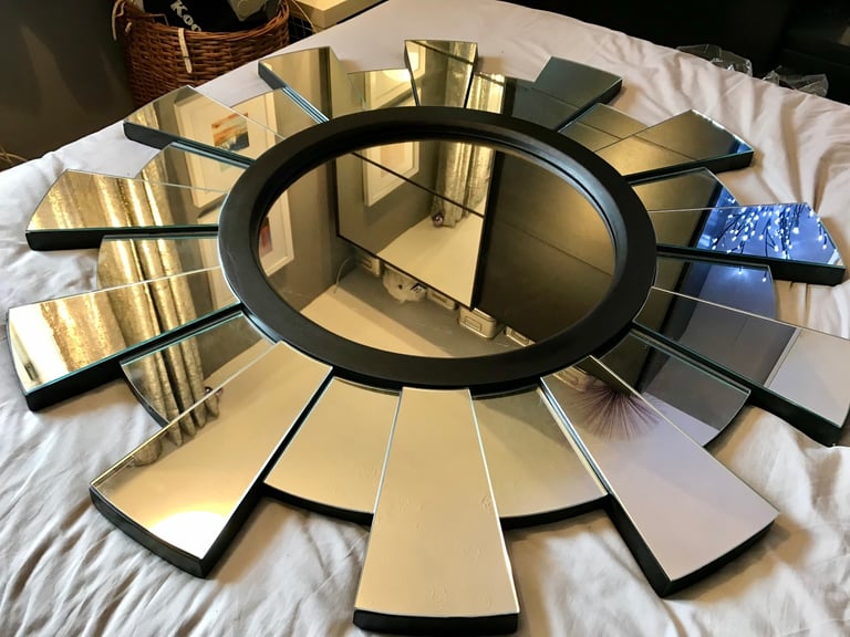 image for Elegant Stylish WEST DECOR very large mirror black 110.5cm or 43.5 inch dia  Light weight