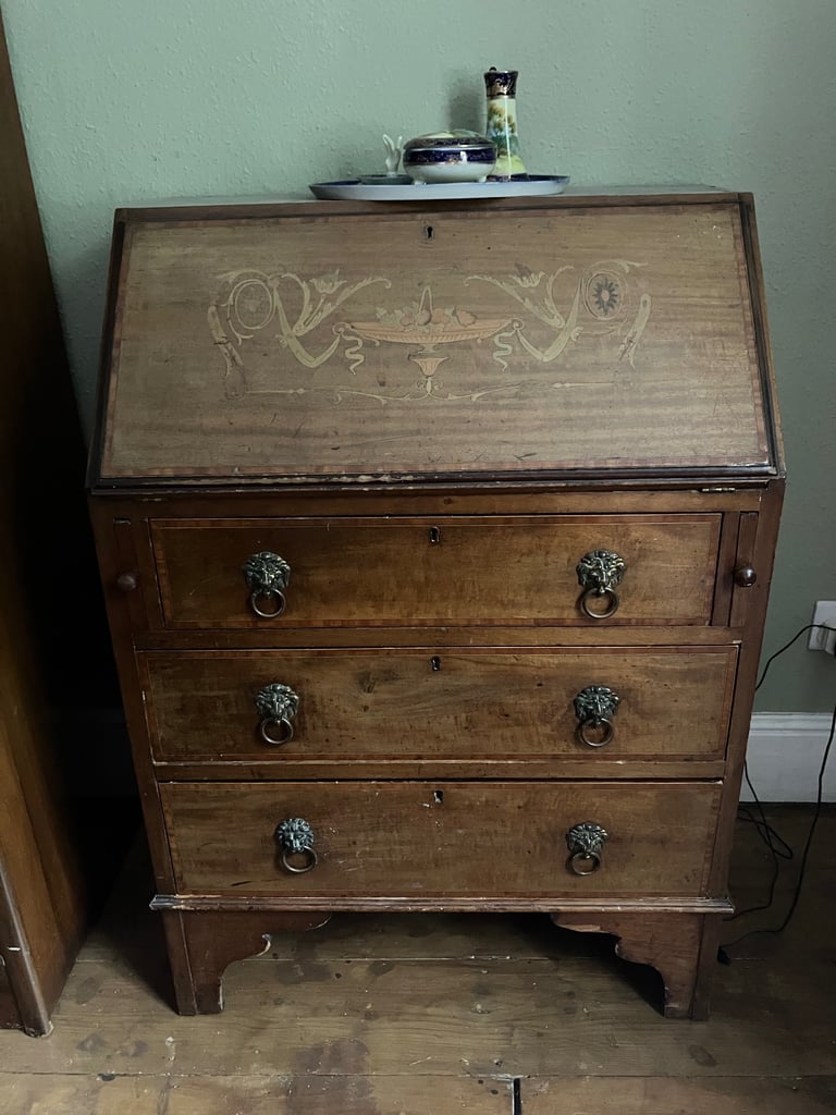 image for Vintage Small Edwardian inlaid bureau 