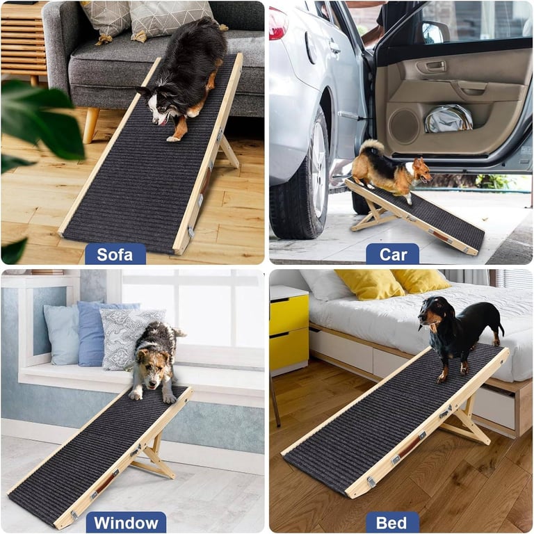 Adjustable Wooden Pet Ramp | Folding Dog Stairs with Non-Slip Carpe