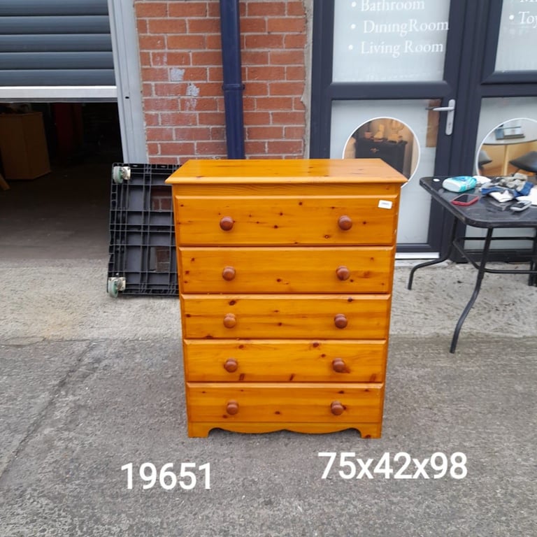 image for Pine 5 drawer chest 75cm x 42cm x 98cm, Ref:19651