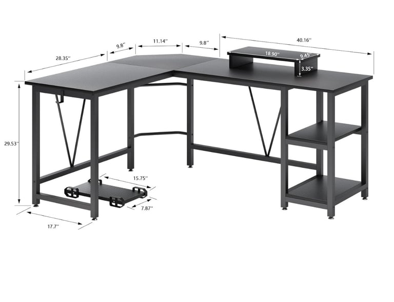image for TREETALK L-shaped Desk with Shelves, CPU Stand&Monitor Stand,Corner Desk (Black)