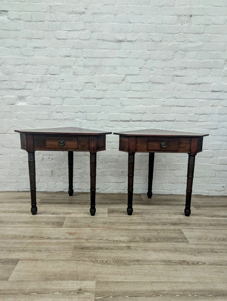 Early 20th century mahogany corner side tables