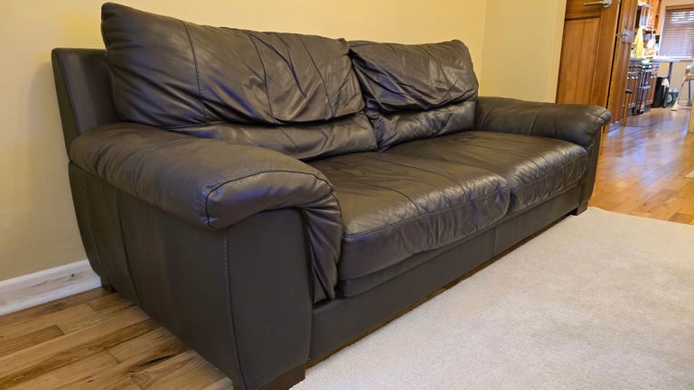 Genuine Leather Three-Seater Sofa. Dark Brown