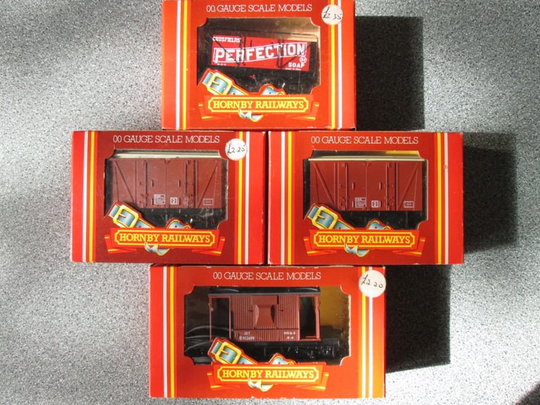 image for Hornby Model Railway 4 x boxed 1980s vintage goods freight wagons OO Gauge job lot
