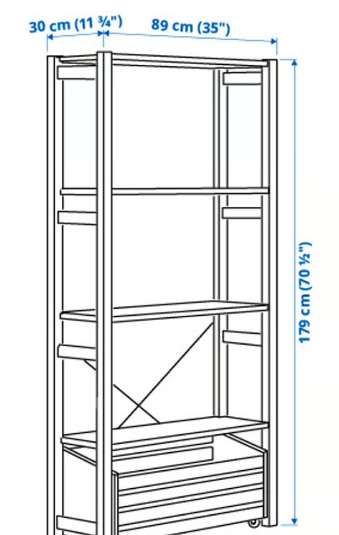 IKEA IVAR Shelving unit with storage box, pine, 89x30x179 cm