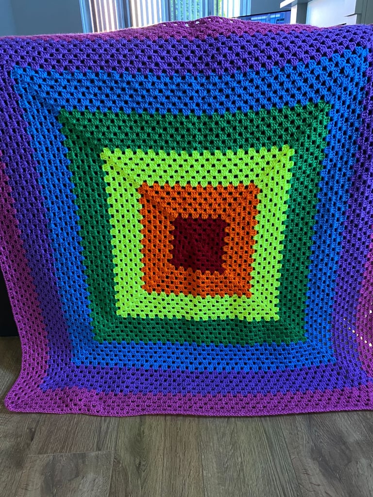 New Rainbow coloured crochet blanket-throw handmade aprox 40 inches square
