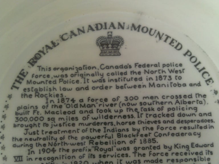 the royal canadian mounted police   plate      burslem / wood   10 in  