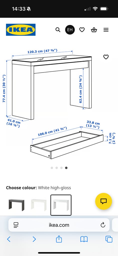 Dressing Table - BRAND NEW IKEA Malm High Gloss White