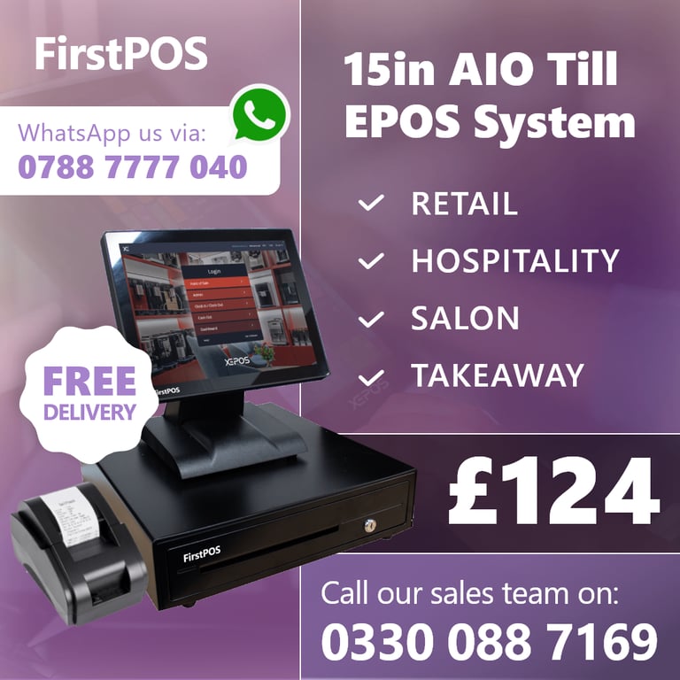 image for 15 Inch Touchscreen EPOS POS Cash Register Till System for Retail, Hospitality, Takeaway and Salon