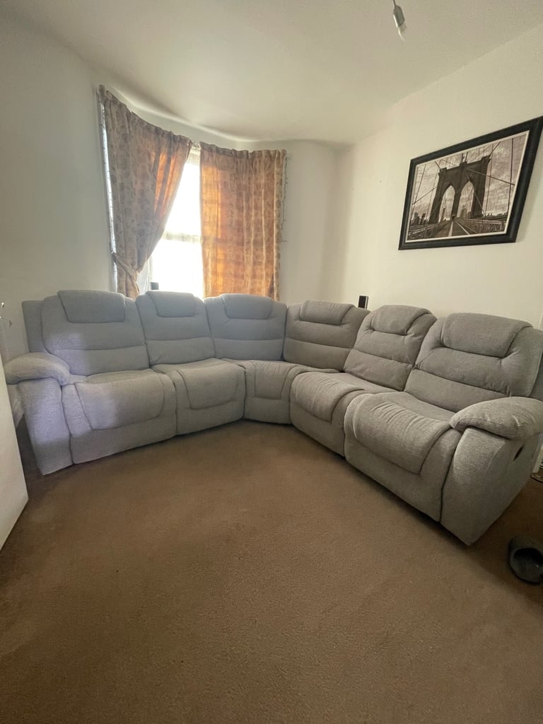 Vancouver Large Light Grey Fabric Recliner Corner Sofa Corner Sofa Recliner – Grey Fabric
