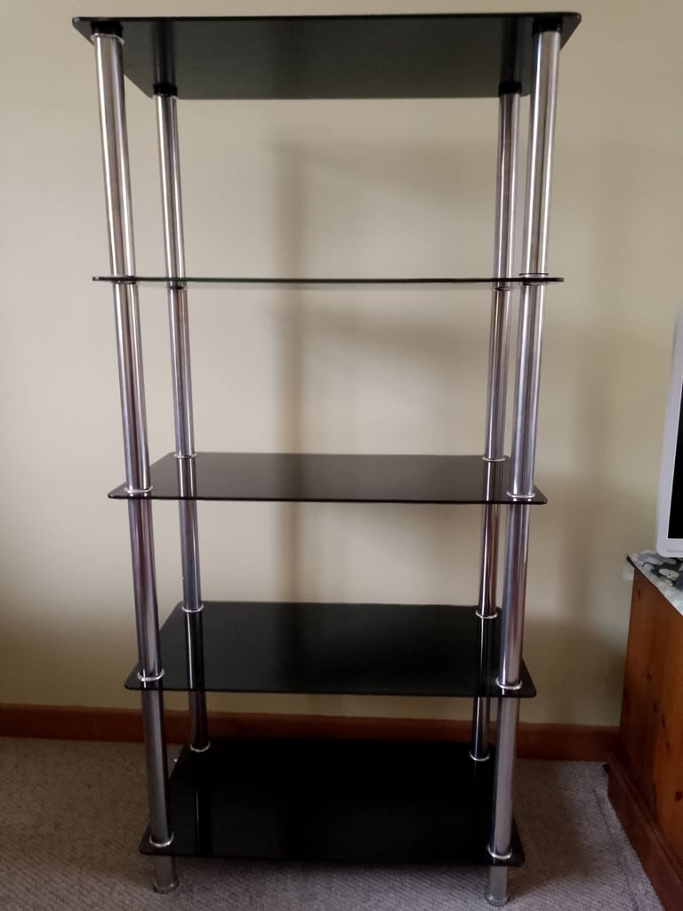 Shelving unit 5 shelf black hardened glass 