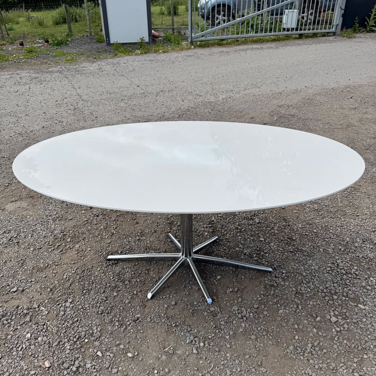 image for Dwell Stellar Dining Table Large White Gloss Oval Retro Style Silver Base