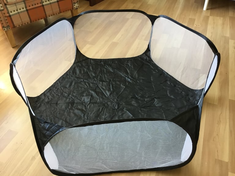 Brand new, black fabric pet enclosure, puppies, rabbits etc, nylon and mesh, folds flat.