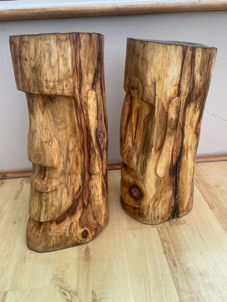 Carved Wooden Easter Island Heads