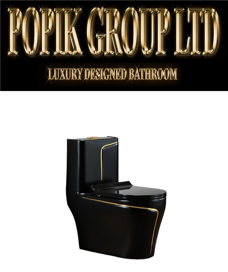 image for Black Luxury Rimless Toilet design model with gold line + toilet seat ec