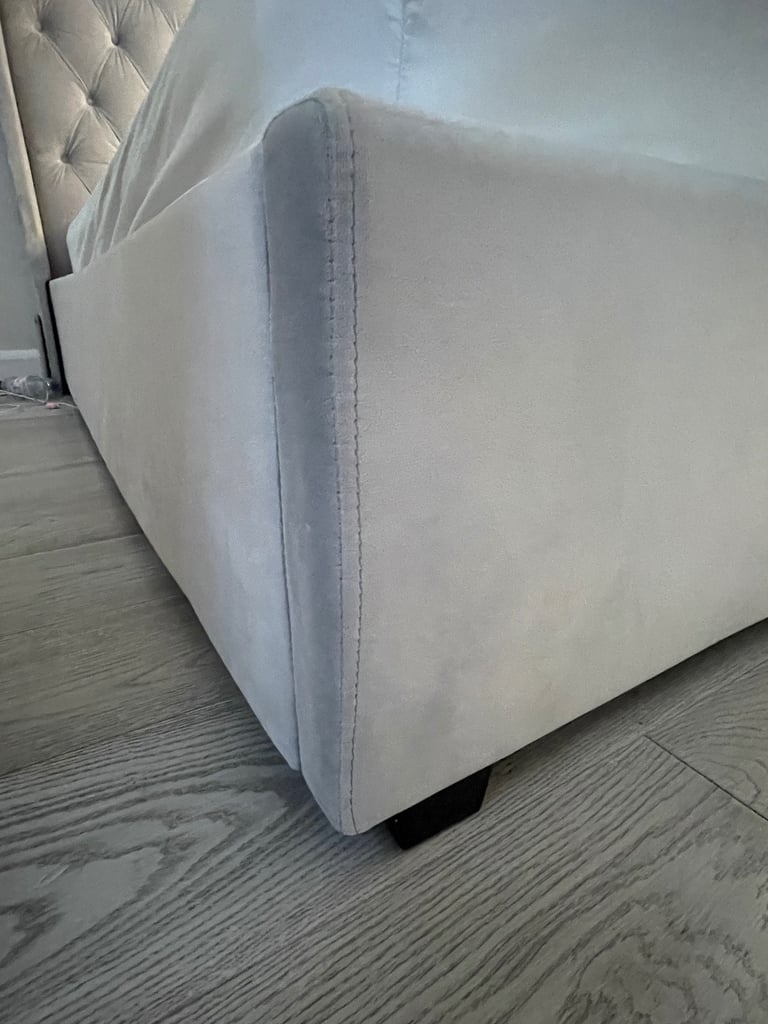 Grey Velvet Double Ottoman Bed