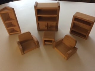 Wooden dolls house with furniture 