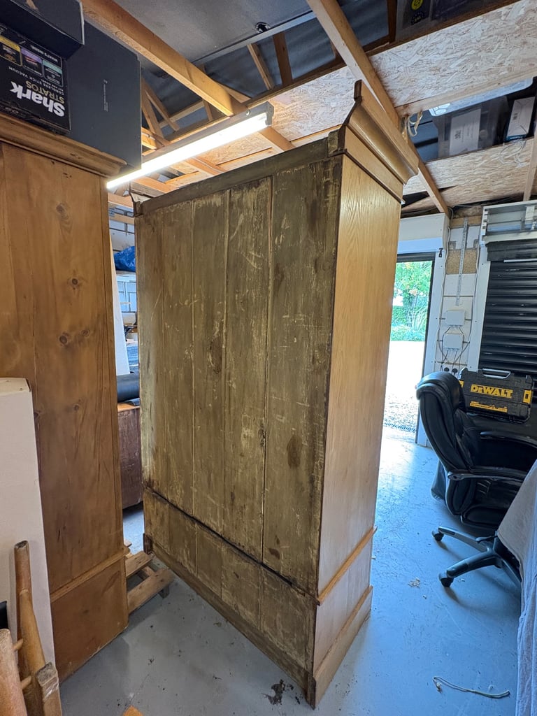 Antique Pine Double Wardrobe with mirror