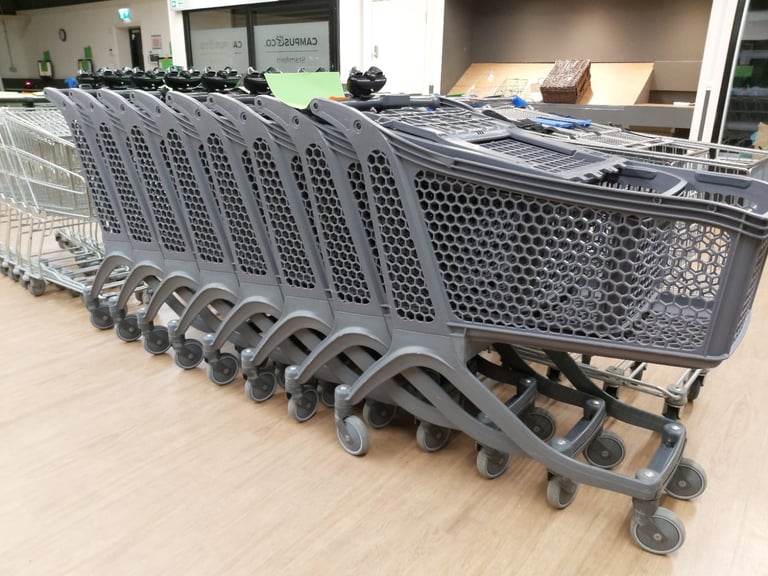 image for 8 x large plastic style trolleys with kids seats