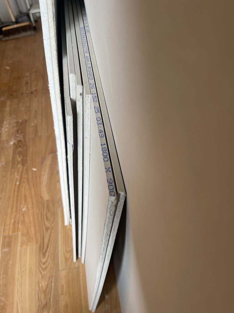 Full 9.5mm plaster board and part of insulated plasterboard