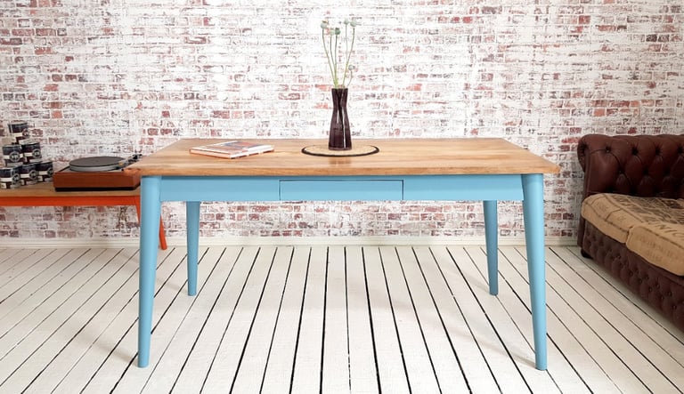 Extendable Extending Mid-Century Modern Living Hardwood Dining Table - Painted Any Farrow & Ball
