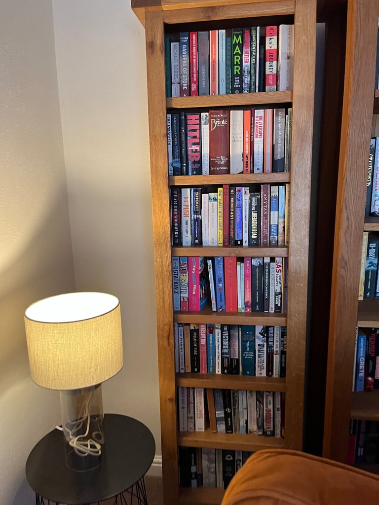image for Solid oak slim bookcase 7 shelves