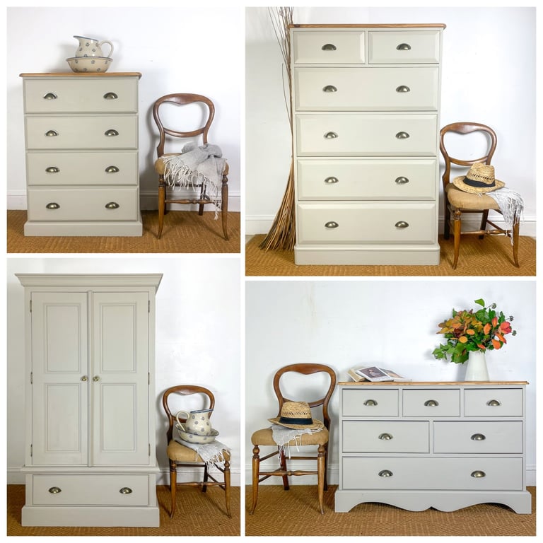 Selection of refurbished solid pine chest of drawers dressers linen cupboards