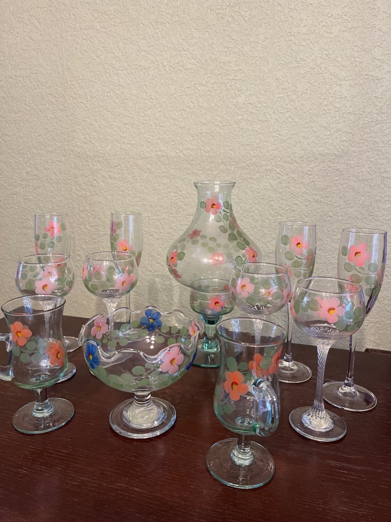image for Vintage hand painted glassware 