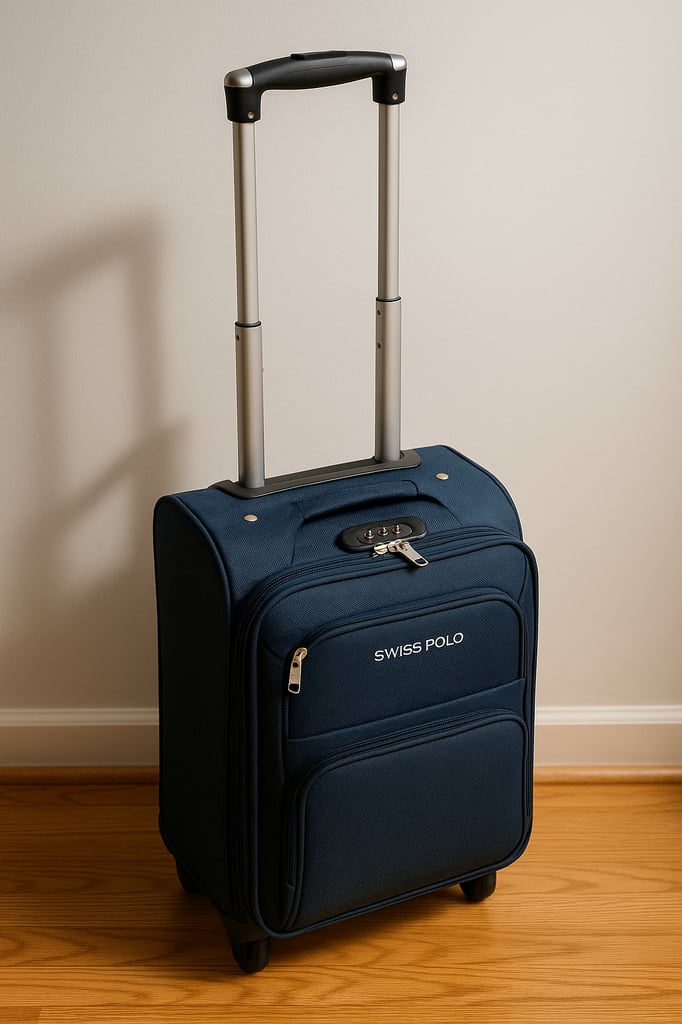 Suiss Polo Cabin luggage suitcase. Used once. 52cm x 34cm x 25cm. Dark blue. Includes new padlock 