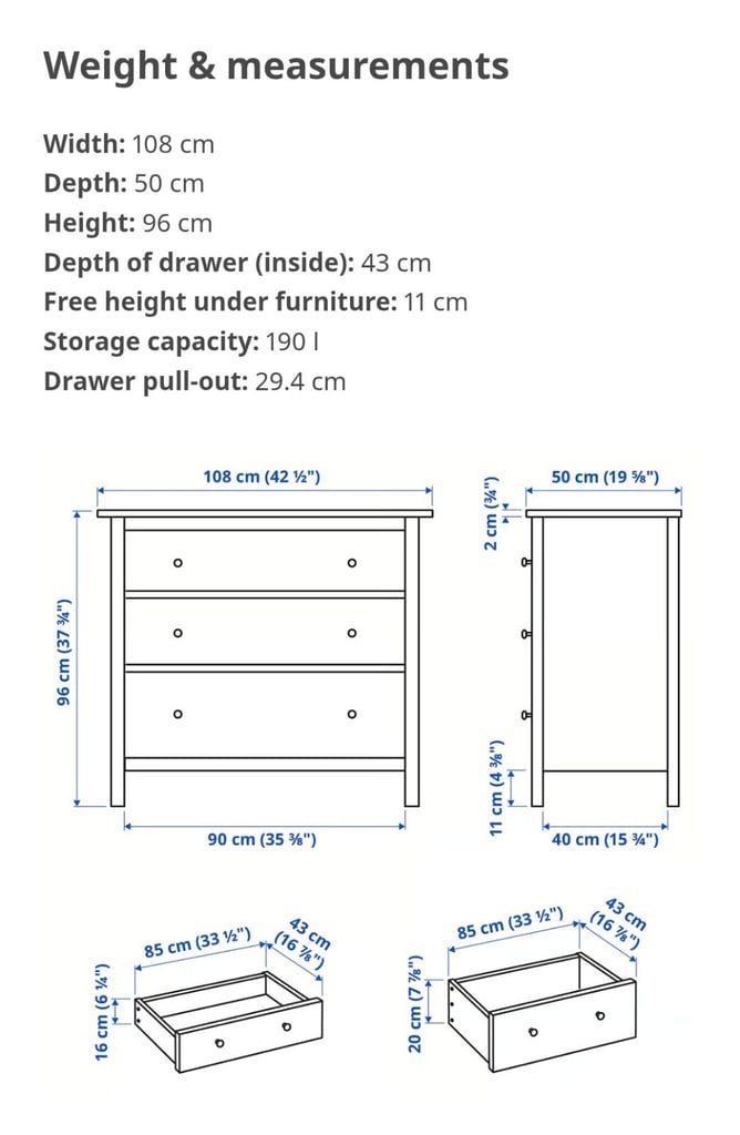 White Ikea Hemnes chest of drawers