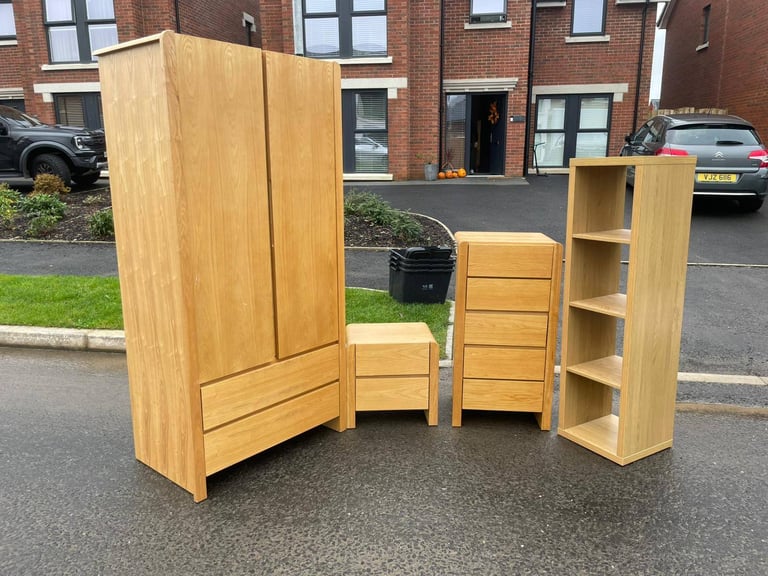 Bedroom suite Modern combination wardrobe £139  5 drawers chest of drawers £75 Bedside locker £20