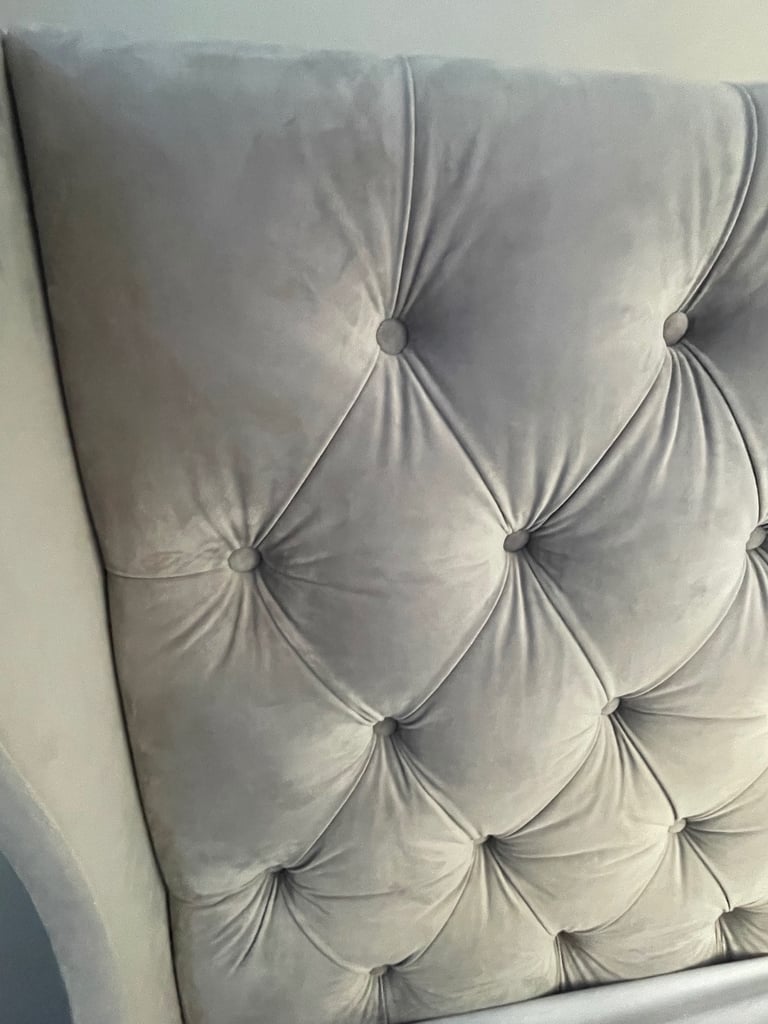 Grey Velvet Double Ottoman Bed