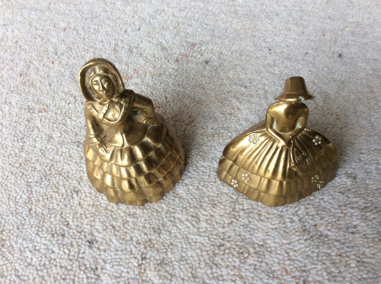 image for Two vintage crinolated ladies brass bells.  