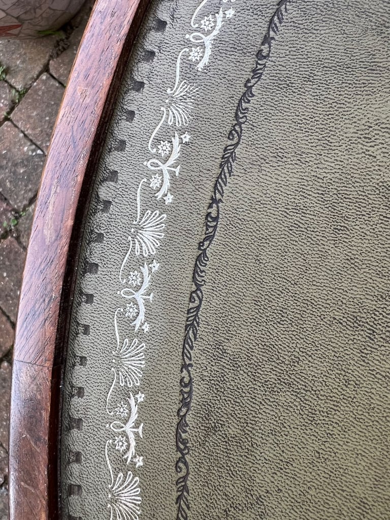 Antique Mahogany Glass Covered Leather Top Table 73cm Diameter x 45cm High