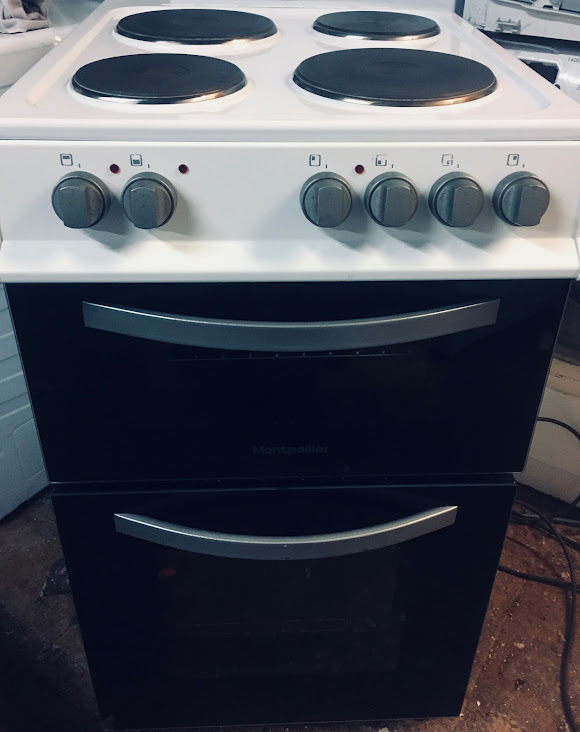 99 Montpellier 50cm White Double Cavity 4 Ring Hob Electric Cooker 1Year WARRANTY DELIVERY AVAILABLE