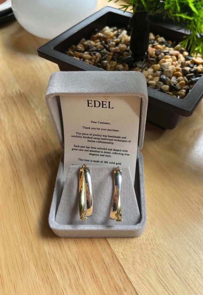 EDEL Earrings rings 18k solid gold, weight 5.10 