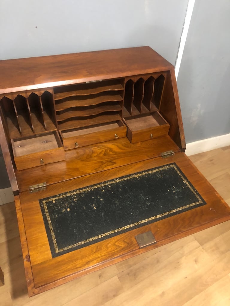 Antique wooden writing desk bureau with drawers 