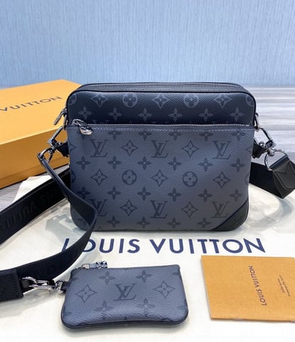 Trio messenger leather satchel Louis Vuitton Grey in Leather