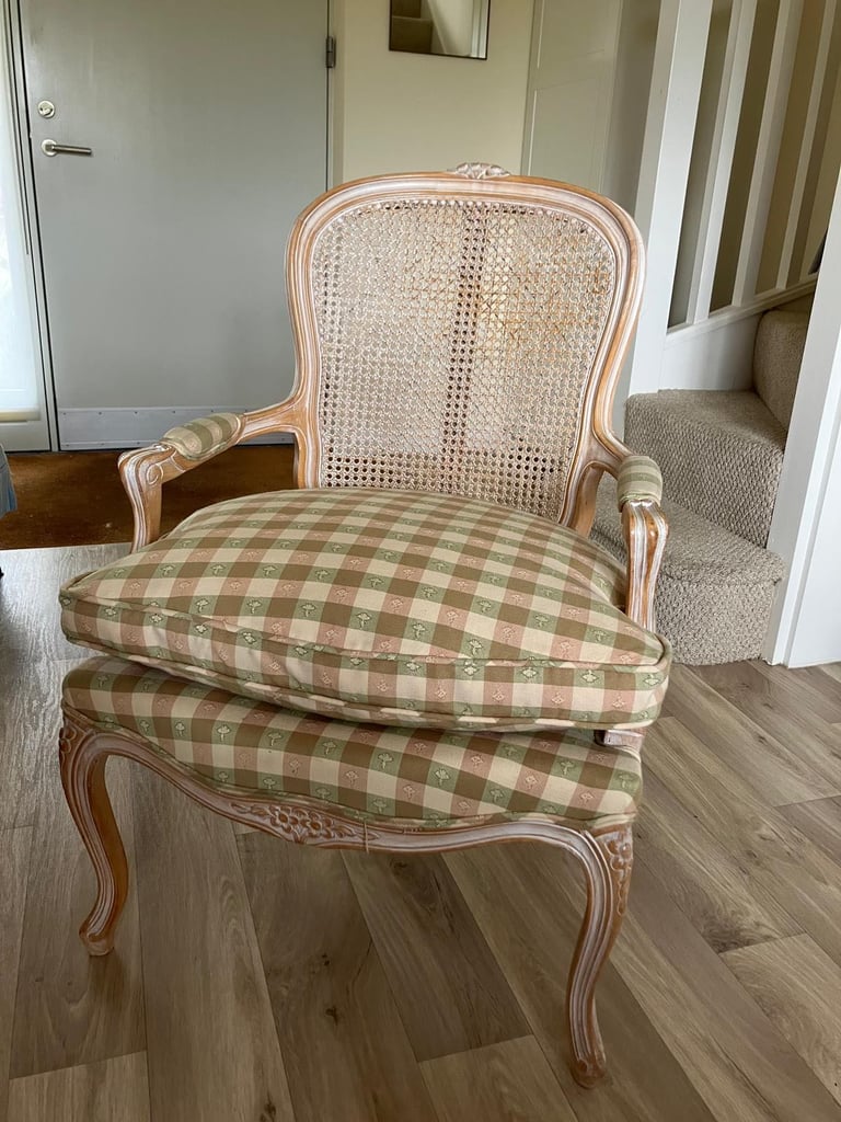 Pair of vintage French-style salon cane armchairs 