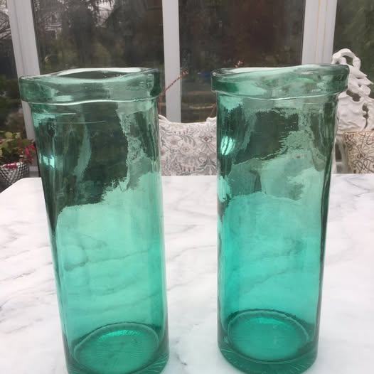 Pair of Green, heavy, thick glass Vases/vessels- 3 Pairs available-£16 per pair 