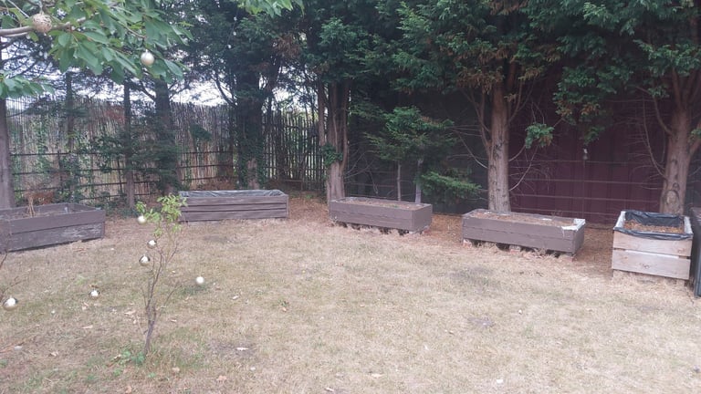 image for 5 Solid Wooden & Brick Planter Boxes. Large. Includes Soil.