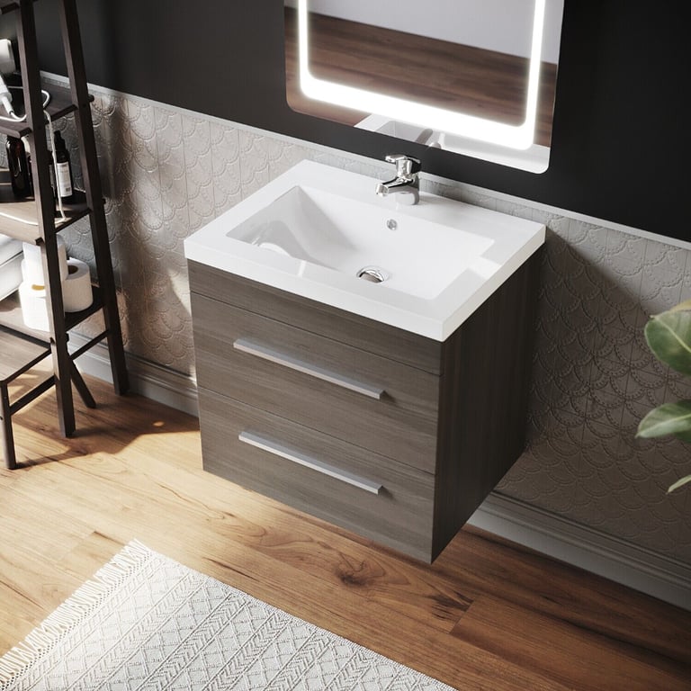 New Wood Wall Hung Basin Vanity Unit 600mm RRP £310 Our Price £200