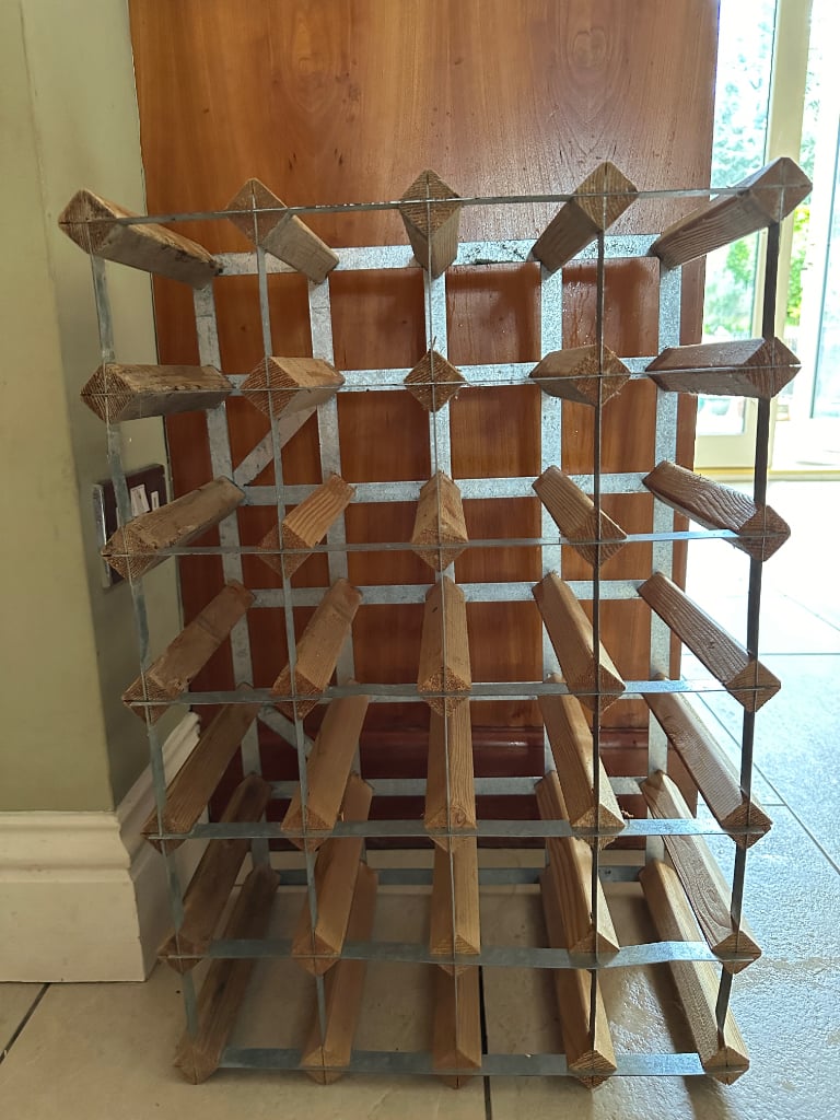 24 Bottle Pine Wood & Stainless Steel Wine Rack