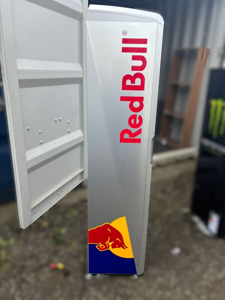Red Bull Upright Display Fridge – Fully Working – Blue LED Lighting – £700