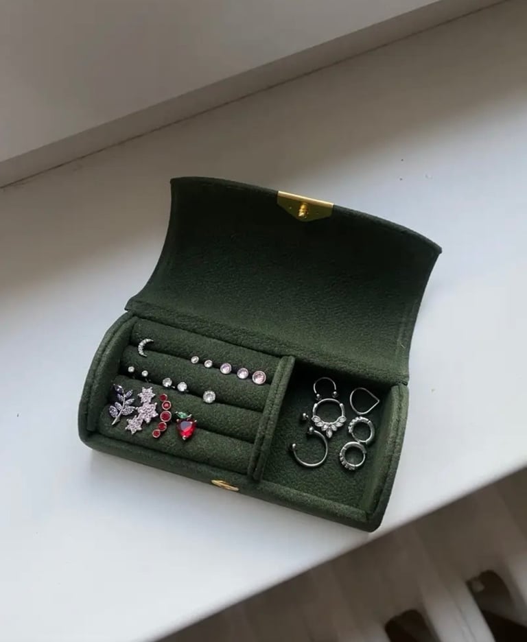 image for Compact jewelry box for travel Grey/ Dark Green