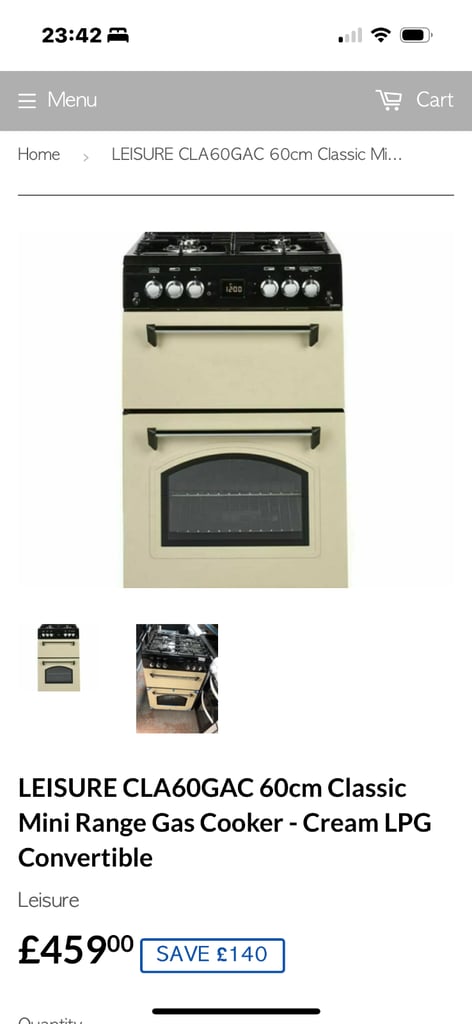 Cream Leisure CLA60GAC 60cm Gas Cooker – Fully Working, Easy Fix, Great Price!
